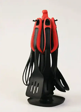 Набір кухонний Kitchen Tools PRO 7 предметів кухонного приладдя на підставці червоний, фото 2