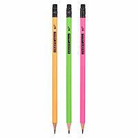 Олівець чорнографітний YES Erudite Neon трикутний з гумкою 280596