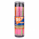 Олівець чорнографітний YES Erudite Neon трикутний з гумкою 280596, фото 2