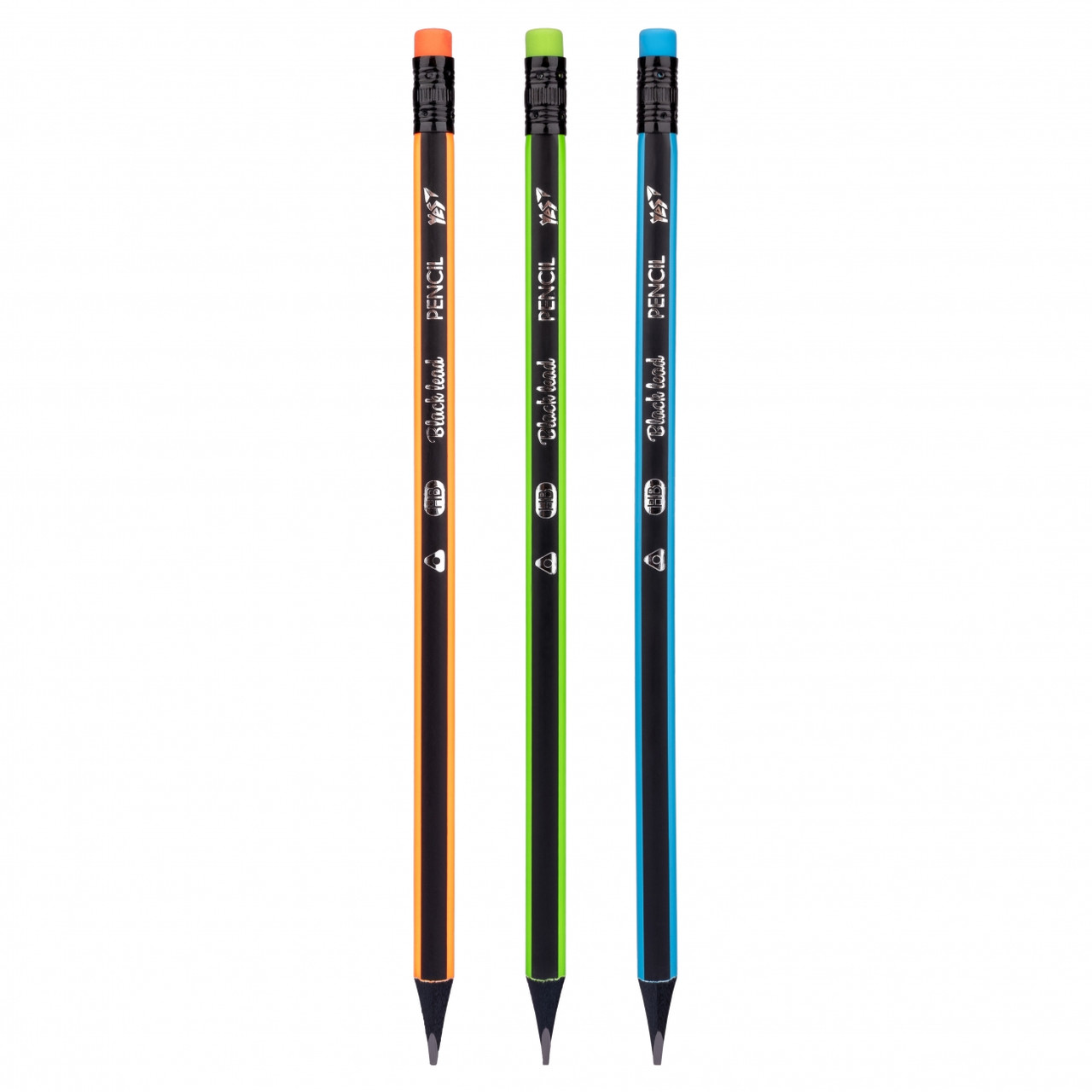 Олівець чорнографітний YES Neon Stripes трикутний з гумкою 280594