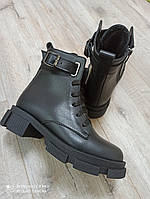 Детские демисезонные ботинки из натуральной кожи на шнуровке с застёжкой молнией р.32-37