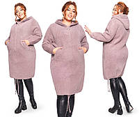Жіноче тепле пальто оберсайз супер-батал з вовни альпаки р.52-56. Арт-3663/39