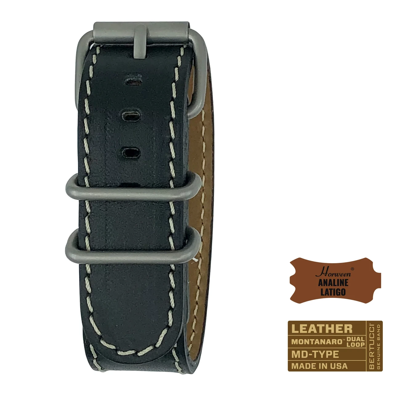 Шкіряний ремінець bertucci #359MD - Black Analine Latigo w/ matte hardware, 7/8" - 22 mm size for A-2, A-3, A-6 & B-1 Cases, фото 1