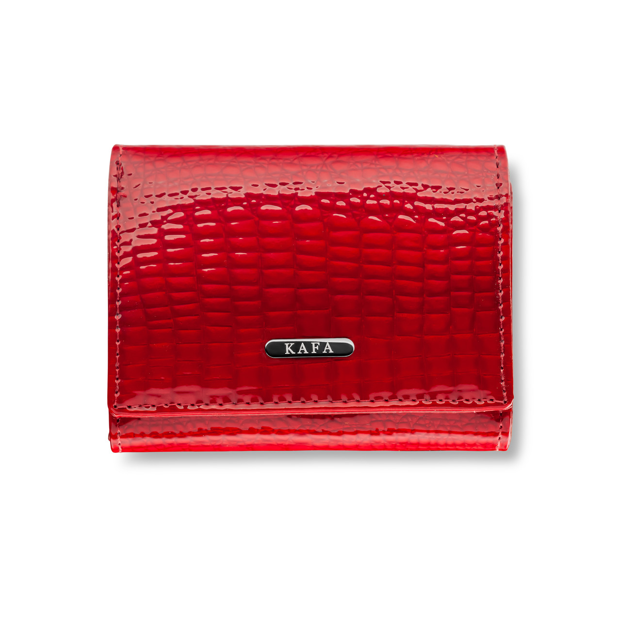 Маленький жіночий шкіряний гаманець Kafa лаковий з блокуванням RFID-сигналів, червоний, фото 1