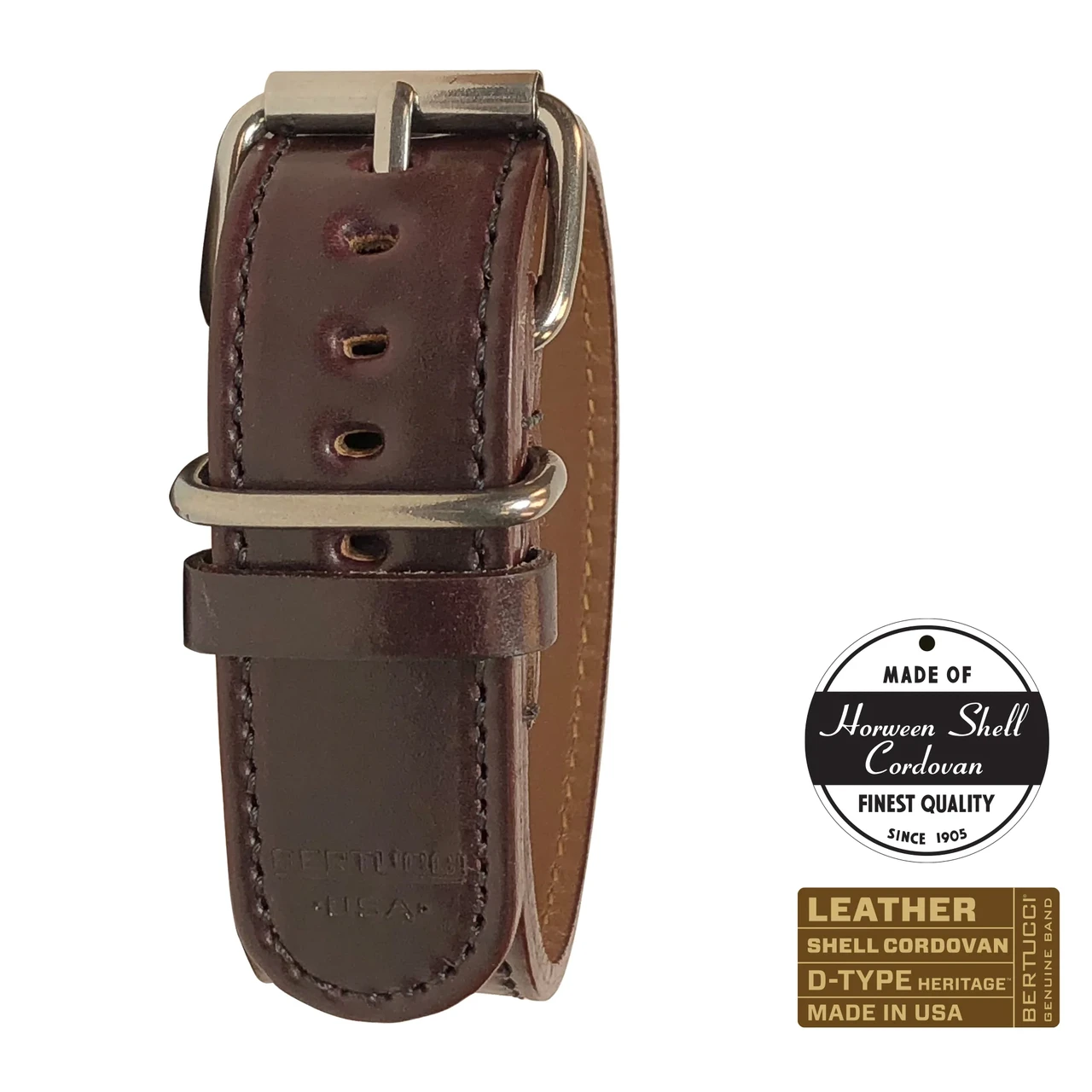 Шкіряний ремінець bertucci #289HHP - Burgandy Shell Cordovan Horween® w/ high polish hardware, 7/8" - 22 mm size for A-2, A-3, A-6, фото 1