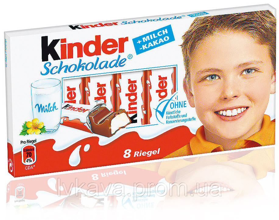 Молочний шоколад Kinder Chocolate , 8 батончиків , 100 гр