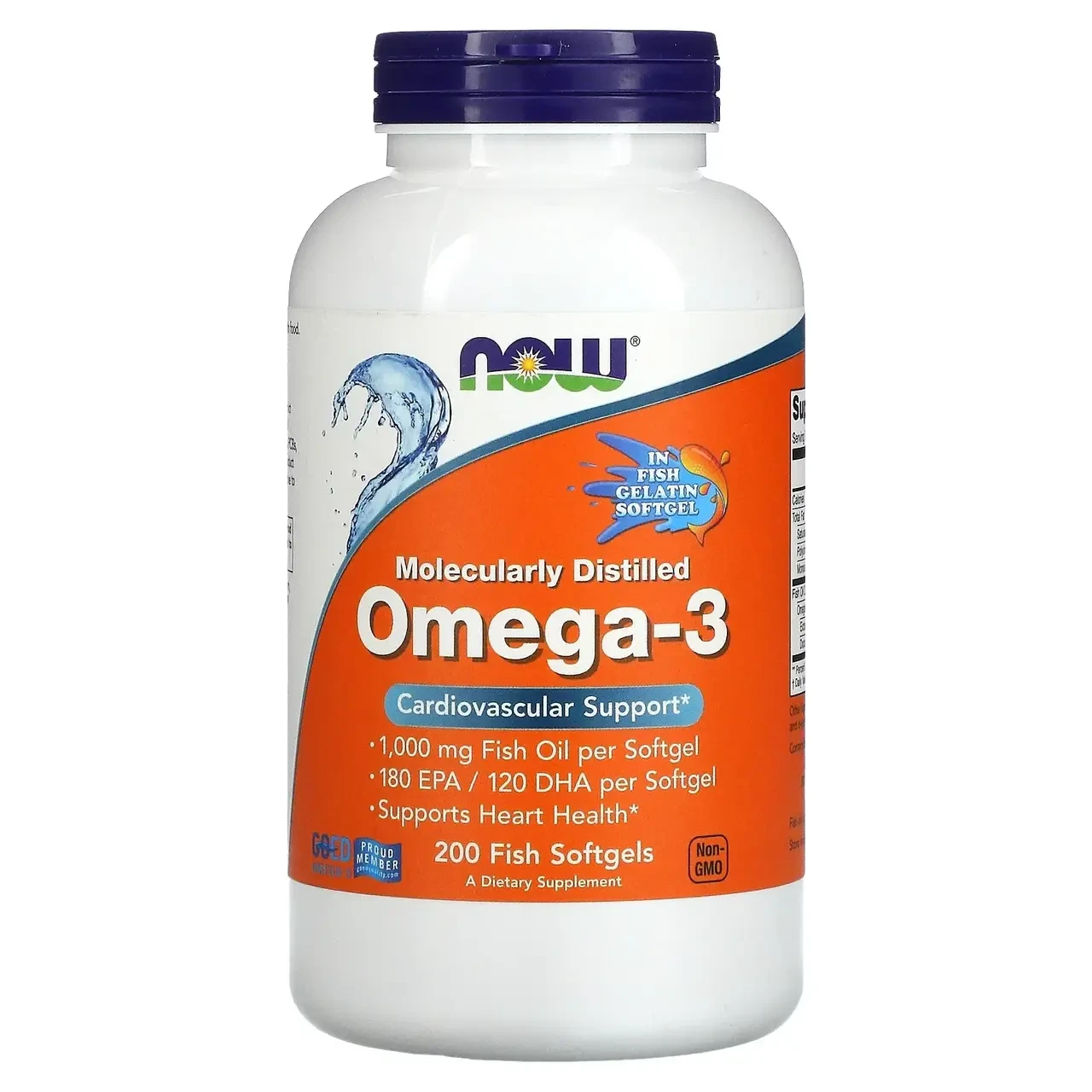 NOW Foods, Омега-3, 180 ЭПК / 120 ДГК, 200 Рыбных Капсул NOW-01648 ...