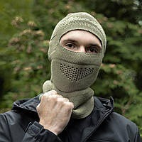 Тактична шапка-балаклава 2в1 темный хаки камуфляж с сеткой, армейская военная шапка балаклава подшлемник маска
