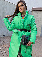 Модная женская яркая зелёная длинная куртка пуховик Prada Прада