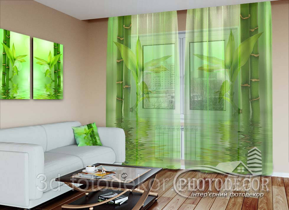 3D - Фото Тюль "Зелений бамбук", висота - 2,25м, ширина - 3,0м (2 полотна по 1,50), тасьма