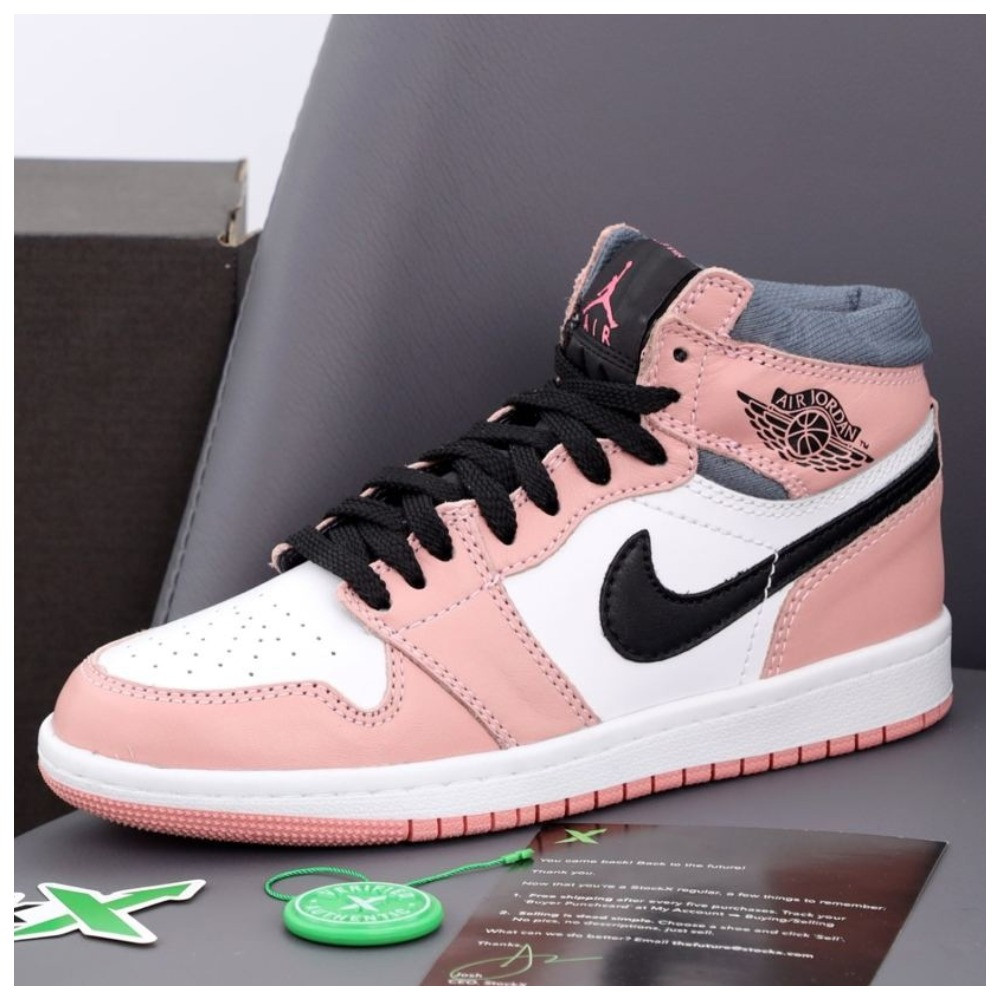 Жіночі кросівки Nike Air Jordan 1 Retro High Patent Pink toe, біло-рожеві шкіряні кросівки найк аір джордан ретро аїр, фото 1