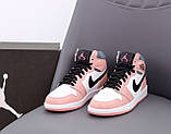 Жіночі кросівки Nike Air Jordan 1 Retro High Patent Pink toe, біло-рожеві шкіряні кросівки найк аір джордан ретро аїр, фото 4