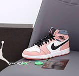 Жіночі кросівки Nike Air Jordan 1 Retro High Patent Pink toe, біло-рожеві шкіряні кросівки найк аір джордан ретро аїр, фото 8