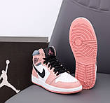 Жіночі кросівки Nike Air Jordan 1 Retro High Patent Pink toe, біло-рожеві шкіряні кросівки найк аір джордан ретро аїр, фото 7
