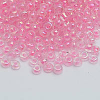 Бісер китайський Finding Розмір 2 мм прозорий перелив з прокрашенною серединкою Ніжно-рожевий Упаковка 50 грам