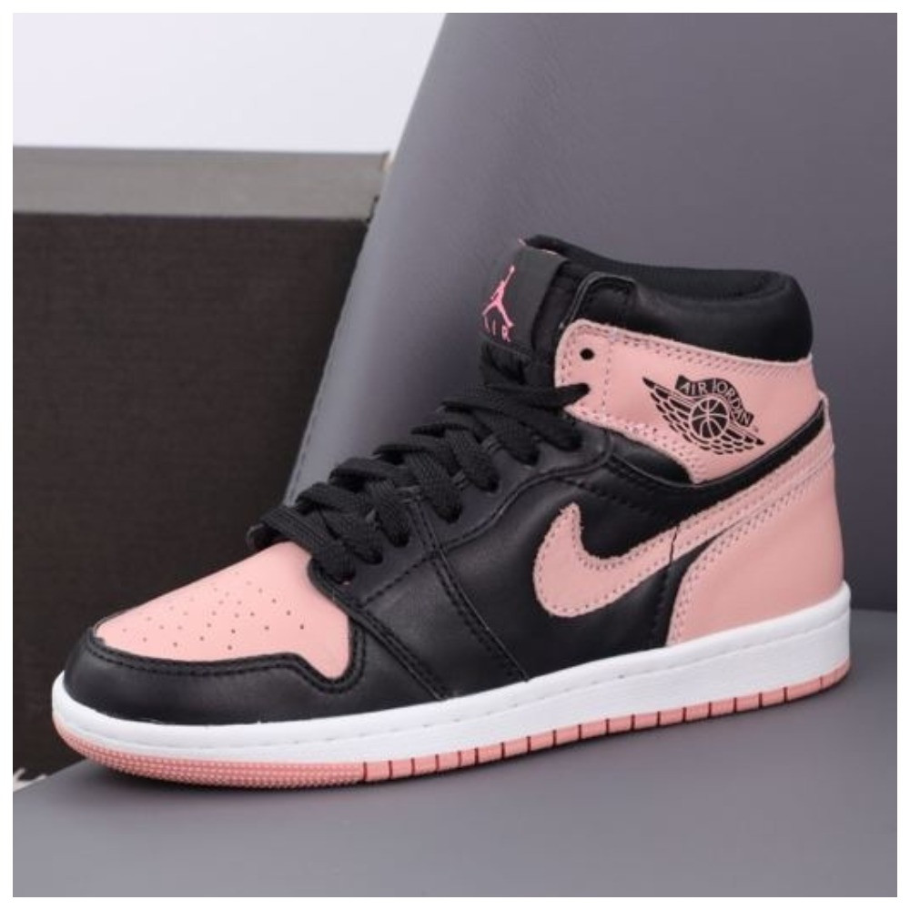 Жіночі кросівки Nike Air Jordan 1 Retro High Patent Pink toe, чорно-рожеві шкіряні кросівки найк аір джордан ретро аїр, фото 1