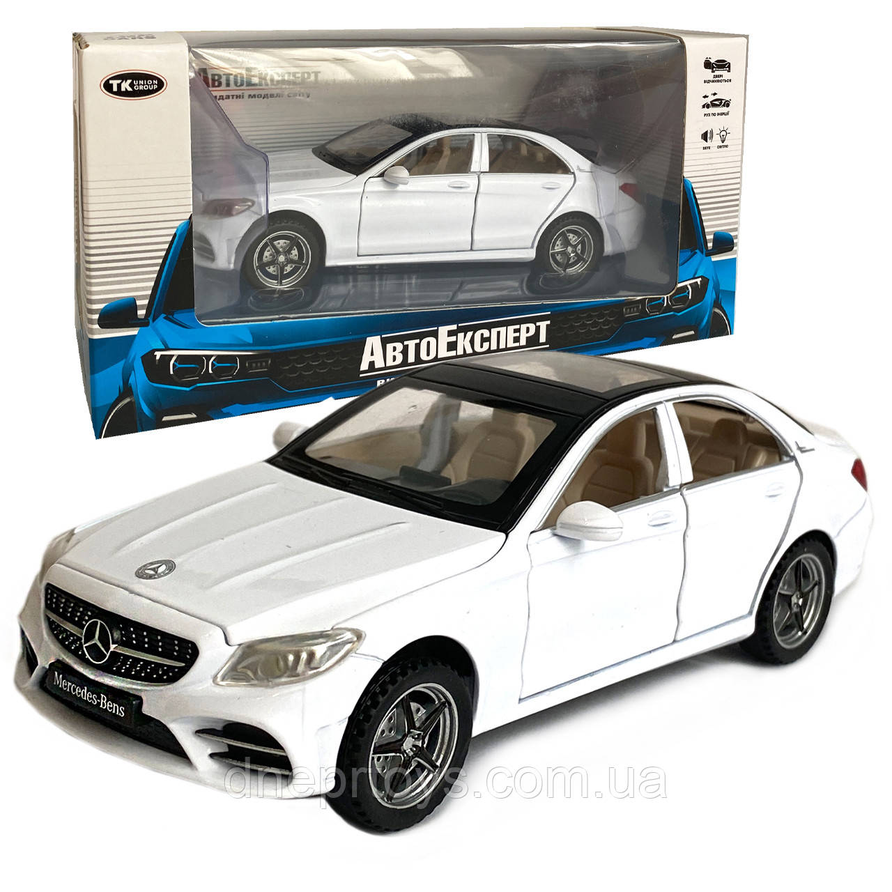 Іграшкова машинка металева Mercedes-Bens C260L(Мерседес-Бенц ) «АвтоЕксперт», біла, батар., світло, звук, відкр.двері, інерція,, фото 1