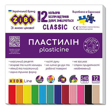 Пластилін CLASSIC 12 кольорів 240 г KIDS Line ZB.6233