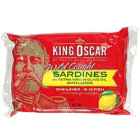 King Oscar, Wild Caught, Sardines In Extra Virgin Olive Oil With Lemon, 3.75 oz (106 g) Киев