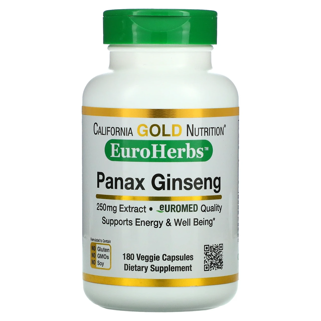 California Gold Nutrition, EuroHerbs, екстракт женьшеню, 250 мг, 180 рослинних капсул, Київ, фото 1
