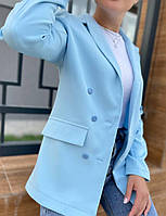 Женский стильный пиджак XS S M L XL 2XL(42 44 46 48 50 52) нарядный жакет яркий ГОЛУБОЙ 44
