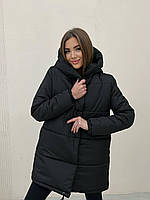 Жіноча пуховик зимовий плащівка S М L (42 44 46) куртка зимова демісезонна ЧОРНА