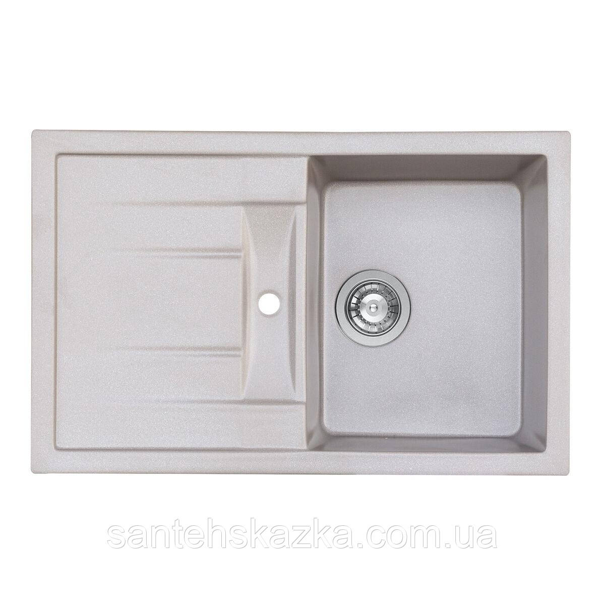 Гранітна мийка для кухні Platinum 7850 PRETSO глянець Сірий металік, фото 1