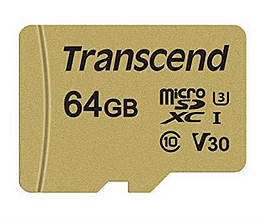 Карта пам' яті MicroSDXC 64GB UHS-I U3 Class 10 Transcend 500S + Adapter SD (TS64GUSD500S)