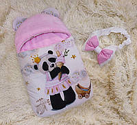 Конверт - спальник для новонароджених дівчаток, принт Панда, рожевий