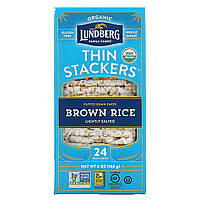 Lundberg, Thin Stackers, Brown Rice, Lightly Salted, 24 Rice Cakes Киев