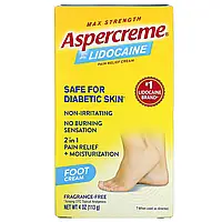 Aspercreme, Обезболивающий крем для ног с 4% лидокаином, максимальная сила действия, без отдушек, 113 г (4