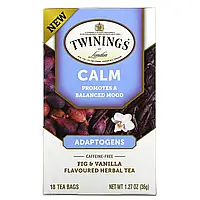 Twinings, Calm, адаптогены, травяной чай со вкусом инжира и ванили, без кофеина, 18 чайных пакетиков, 36 г