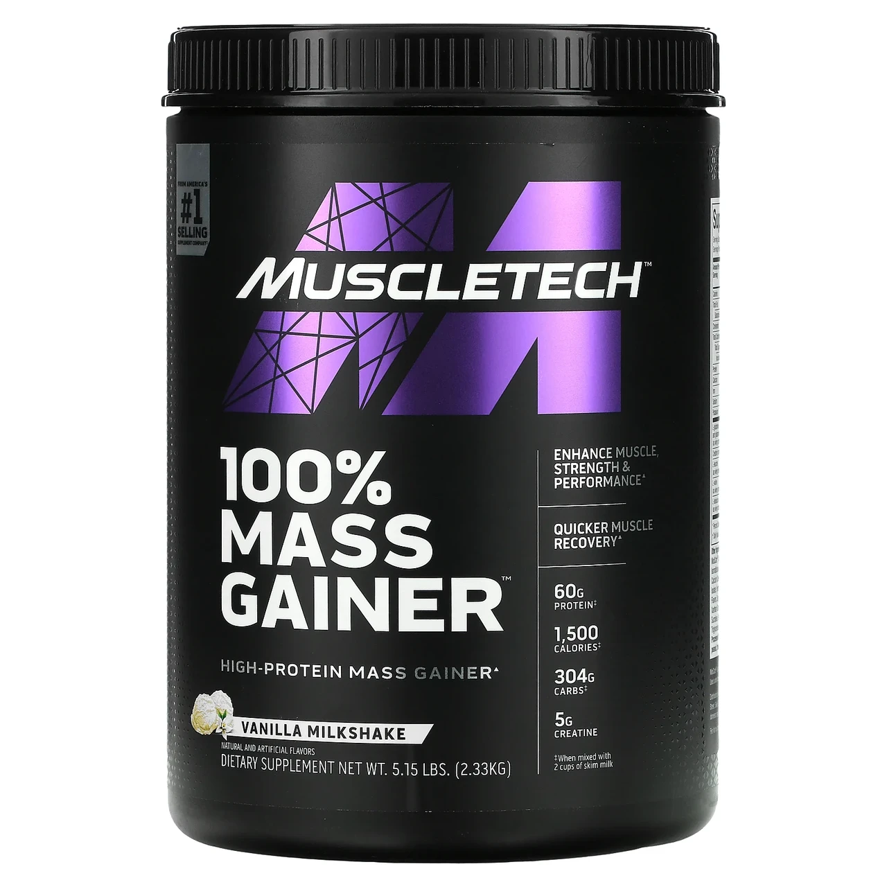 Musclech, 100% Mass Gainer, ванільний молочний коктейл, 2,33 кг (5,15 фунта)