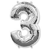 Куля цифра 3 фольгована люкс 66 см (срібло)