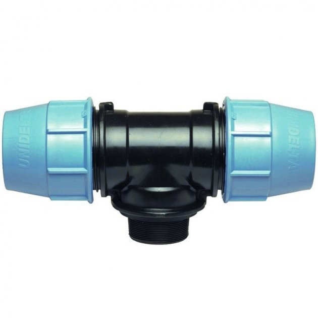 Трійник ПЕ 63 х 2"НР х 63 компресійний UNIDELTA, фото 1