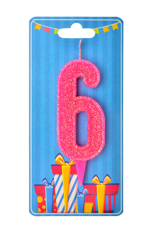 Свічка цифра 6 (рожева)