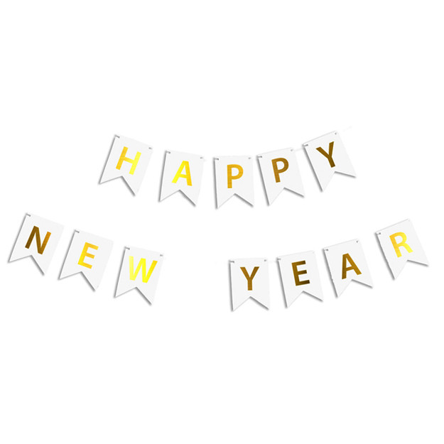Гірлянда прапори Happy New Year (біло-золота)