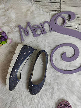Дитячі туфлі Ytop для дівчинки шкіряні човники сині з камінчиками Розмір 30