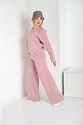 Жіночий спортивний костюм теплий, зимовий в пудровому кольорі тканина трьох-нитка на флісі розмір L (48)