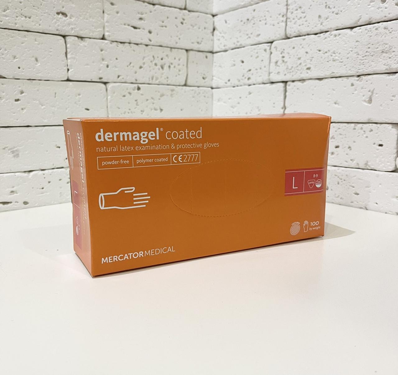 Латексні рукавички MERCATOR MEDICAL dermagel coated, розмір L, неопудрені, білі, 100 шт
