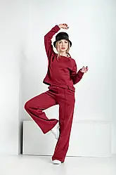 Жіночий спортивний костюм теплий, зимовий в кольорі марсала тканина трьох-нитка на флісі розмір l (48)