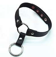 Чорний шкіряний чокер на шию з двома кільцями