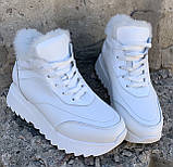Calvin Klein Жіночі зимові шкіряні білі кросівки черевики з хутром, фото 5