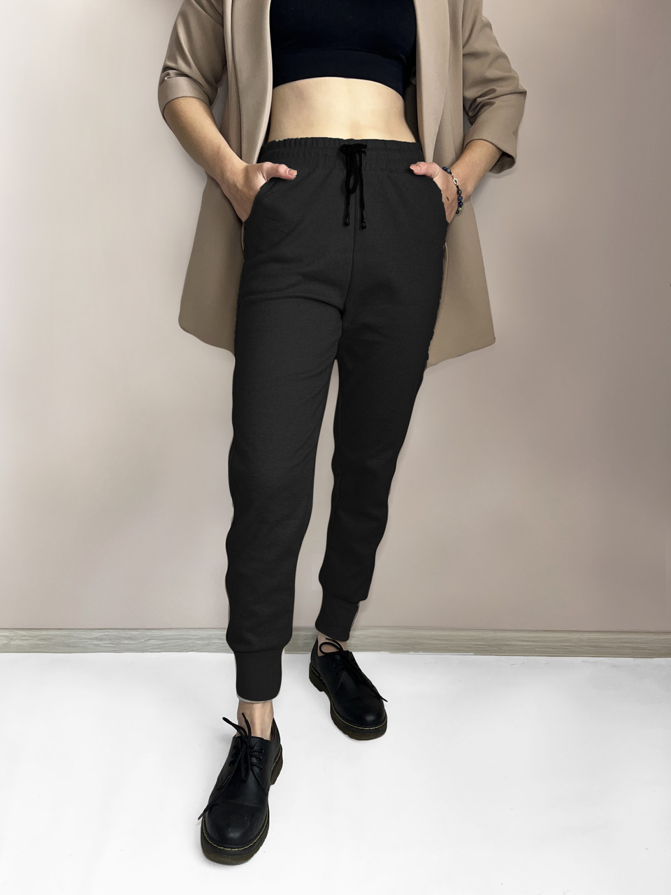 Штани жіночі зимові з начосом зі щільного трикотажу Штани під манжет XL — 5XL Ao longcom Чорний