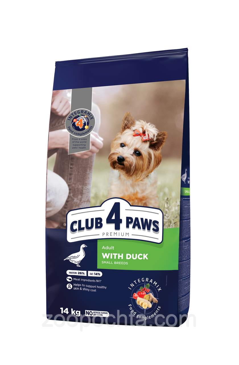Сухий корм Club 4 Paws Premium Adult Клуб 4 лапи для собак маленьких порід c качкою, 14 кг.