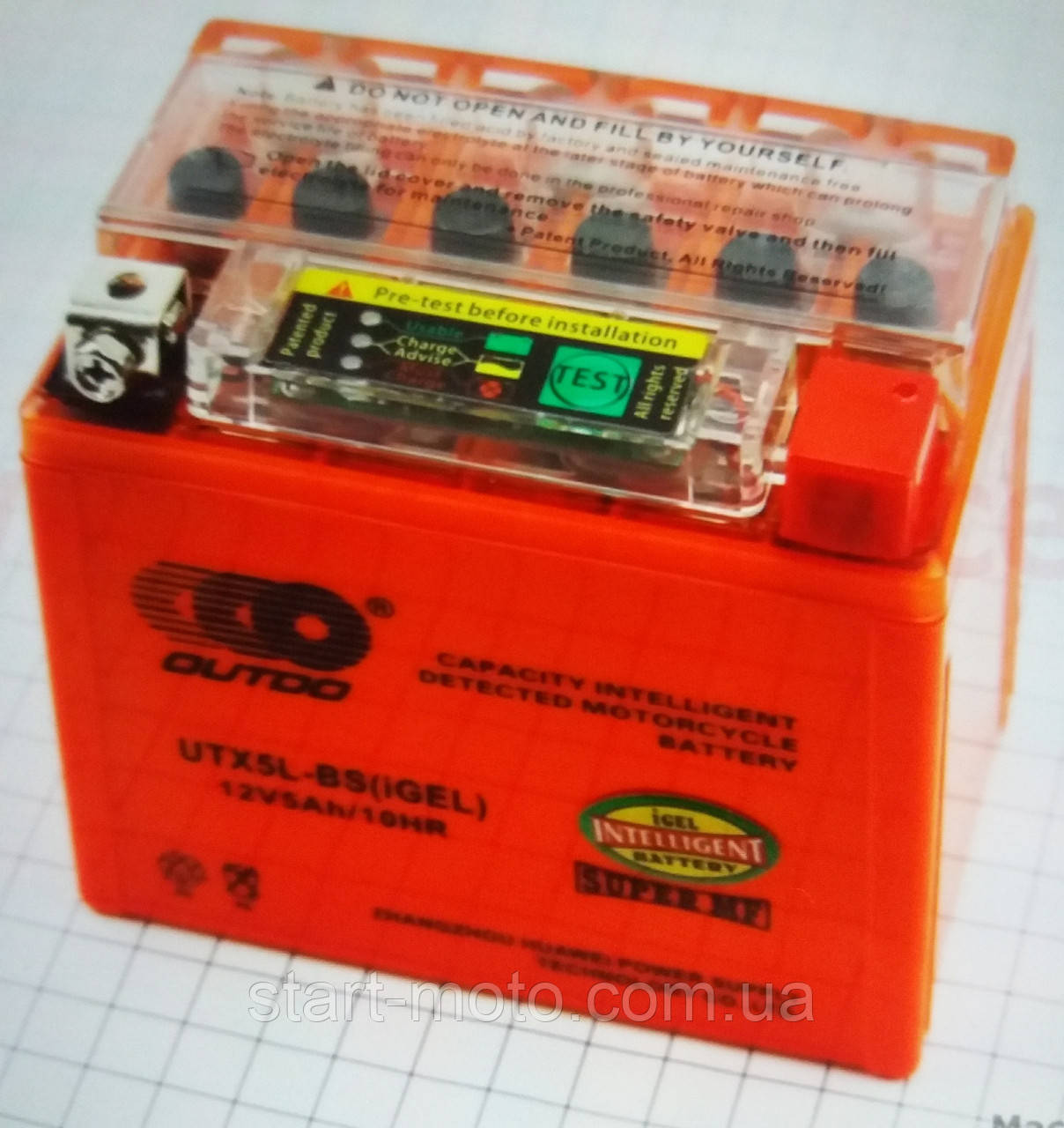 З індикатором 12 V 5 Ah акб гелевий mod: UTX5L-BS (L113*W70*H107mm) OUTDO 2022, фото 1