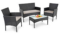 Комплект мебели из ротанга садовый (диван, 2 кресла, столик, подушки) di Volio PADOVA PRO черная