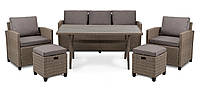 Комплект мебели из ротанка для сада (диванчик, 2 кресла, 2 пуфа, столик, подушки) di Volio Genova - Бежевый /