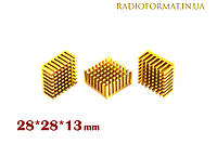 Радиатор охлаждения алюминиевый 28*28*13 мм., ЖЕЛТЫЙ