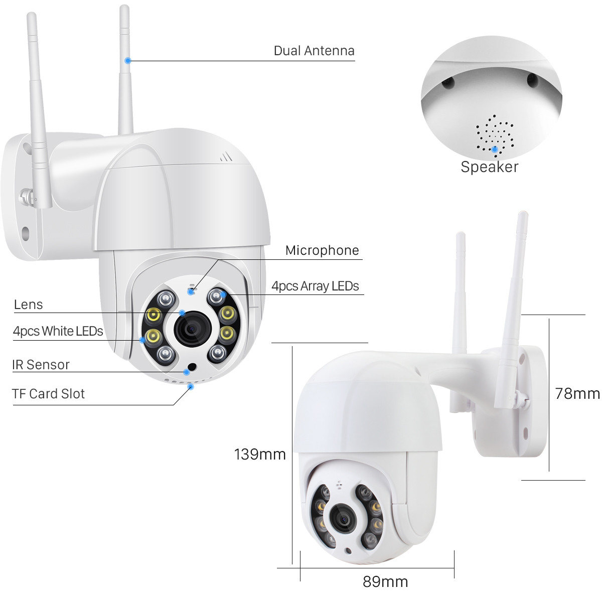 "PTZ-D4" Уличная IP Wi-Fi камера Наблюдения Видеонаблюдения Купольная Поворотная IP66 белая - фото 9 - id-p1186795162
